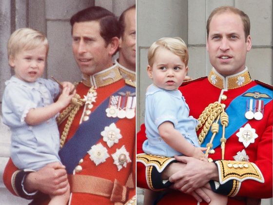 30년 전 아버지 윌리엄(왼쪽)과 똑같은 컨셉의 옷을 입은 조지 왕자. [중앙DB]