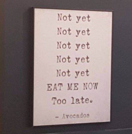 자칫 때를 놓치기 쉬운 아보카도의 특징을 유머러스하게 표현한 포스터.