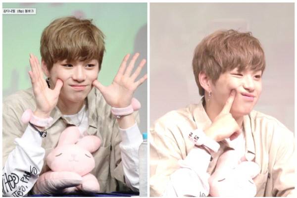 워너원 멤버 강다니엘이 팬에게 받은 토끼인형이 완판 사태를 일으켰다. 사진 미니소 제공