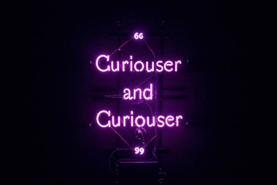 ALICE : into the rabbit hole. 인트로 공간에 쓰여 있는 글귀. 소설 속에서 앨리스가 실제로 한 말이다.(사진=미디어앤아트)