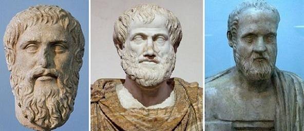 왼쪽부터 플라톤, 아리스토텔레스, 이소크라테스