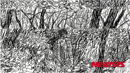 【서울=뉴시스】'숲에서 사라진 남자' ( 드로잉애니메이션 반복재생, 2015)