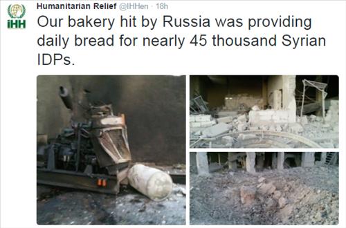 터키 구호단체 IHH, 러시아 공습에 시리아 내 빵공장 파괴 주장