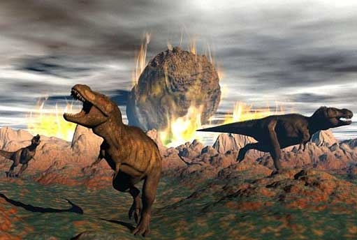약 6500만 년 전 멕시코 유카탄 반도의 칙술루브에 지름 10km의 소행성이 떨어져  백악기 말 공룡을 비롯한 지구생명체의 약 70%가 멸종했다.(그림/NASA)