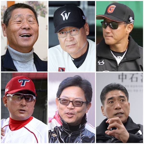 왼쪽 상당부터 시계방향으로 김성근 한화, 김용희 SK, 조원우 롯데, 김기태 KIA, 양상문 LG, 조범현 KT 감독.