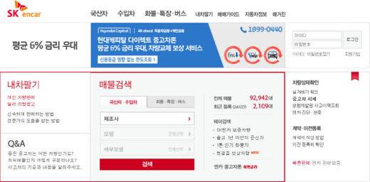 SK엔카닷컴 홈페이지