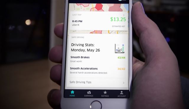 차량 공유 서비스 ‘우버’ 앱은 스마트폰 감지기를 통해 우버 운전사의 안전운전 이력을 감지해 보여준다. 우버 홈페이지