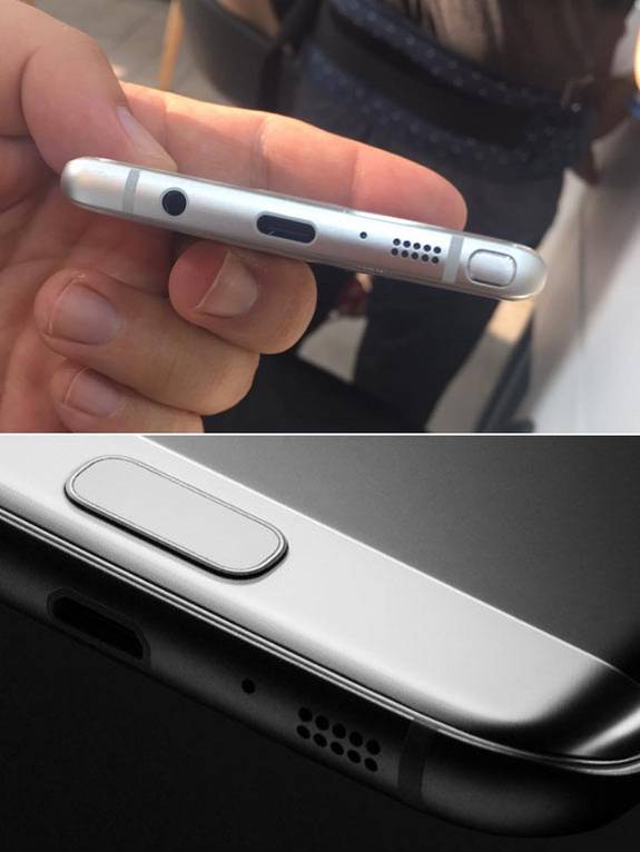 USB 타입-C 충전 단자를 채택한 갤럭시노트7(위)과 기존 마이크로 USB 단자를 채택한 갤럭시S7 엣지(아래). / 이다비 기자·삼성전자 제공