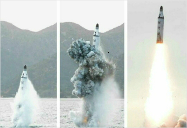 북 잠수함 수중 발사 미사일 실험 모습 (사진=노동신문)