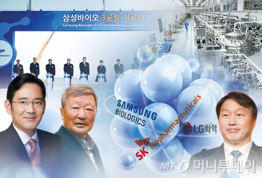그래픽 내 사진 왼쪽부터 이재용 삼성전자 부회장, 구본무 LG 회장, 최태원 SK 회장.