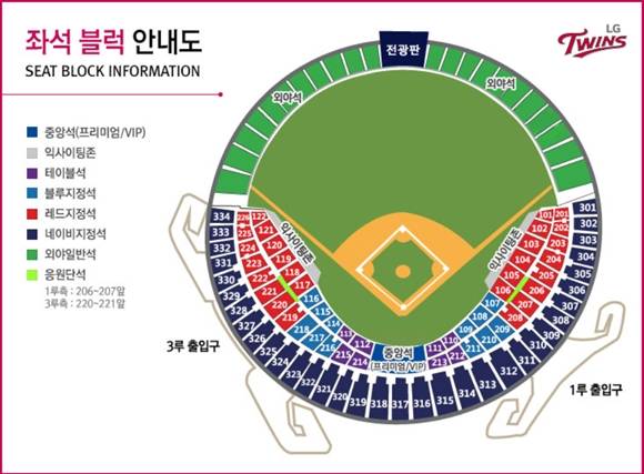 잠실야구장 좌석배치도. 출처=LG트윈스 홈페이지 잠실야구장 좌석배치도. 출처=LG트윈스 홈페이지