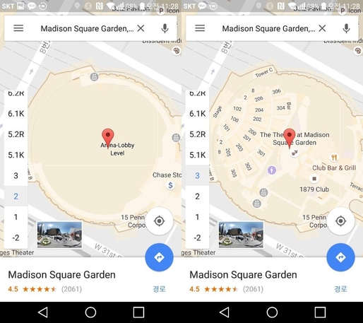 애플 건물안 지도와 유사할 것으로 보이는 구글의 건물 내부지도, 좌측 하단에서 건물의 층을 선택하면 내부 지도가 바뀐다. / 안재민 인턴 기자