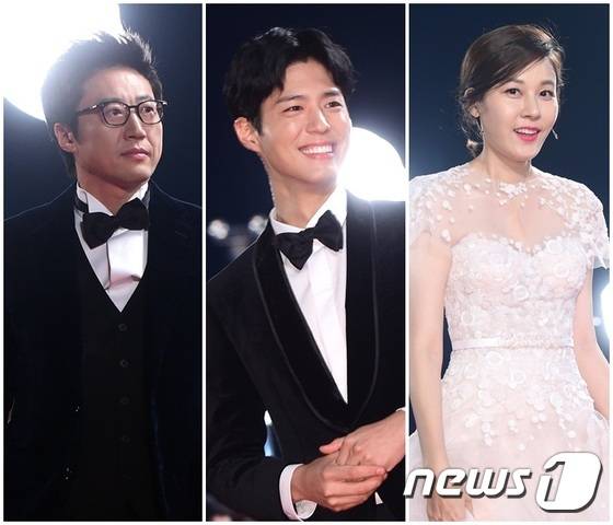 박신양 박보검 김하늘(왼쪽부터)이 '2016 KBS 연기대상' 최우수상을 받았다. © News1star / 권현진 기자