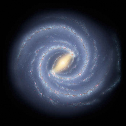 위에서 본 우리은하 상상도. 천문학자들은 우리은하의 수천억 개 별들과 우리 인체의 원소들을 조사해 주요 원소량에 대한 지도를 만들었다.(사진=NASA/JPL-Caltech)