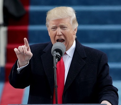 지난 20일(현지시간) 미국 워싱턴DC 국회의사당 앞에서 열린 취임식에서 도널드 트럼프 대통령이 연설을 하는 모습.[게티이미지]