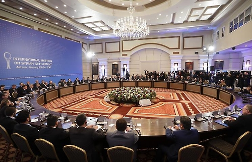 카자흐스탄 수도 아스타나에서 지난달 23일(현지시간) 열린 시리아평화회담 전체 회의 모습 [타스=연합뉴스]