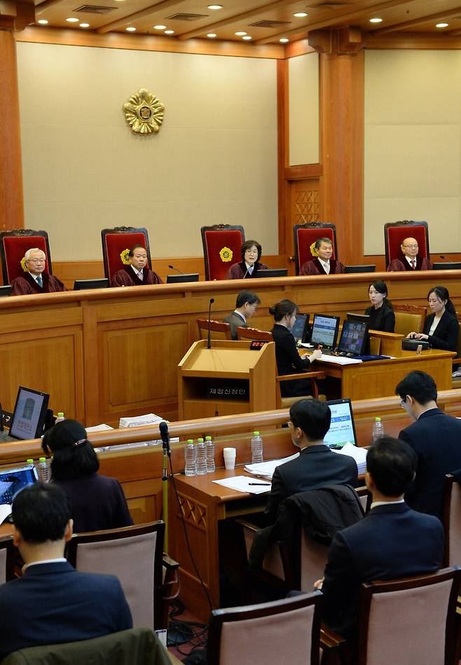 헌법재판소가 22일 탄핵심판 16차 변론을 열고 있다. 공동사진취재단