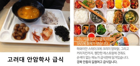 고려대 기숙사인 안암학사에 자녀를 보낸 한 학부모가 SNS에 올린 식사 사진