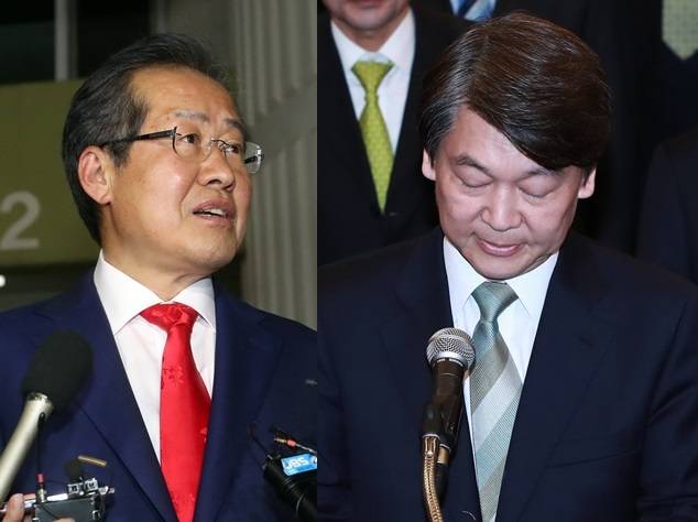 Hong Joon-pyo (left) and Ahn Cheol-soo (Yonhap)