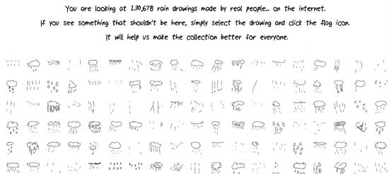 스케치-RNN 모델 개발해 활용된 퀵드로우에서 사람들이 표현한 구름과 비 스케치.(사진=퀵드로우)