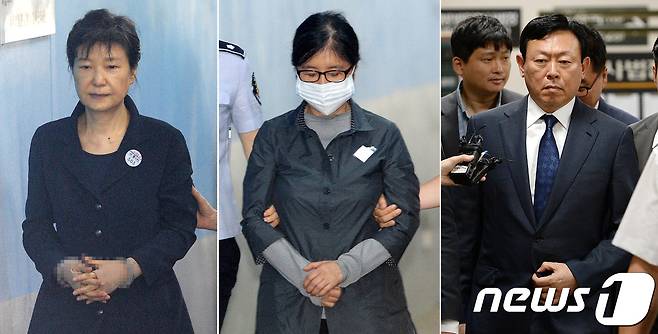 박근혜 전 대통령(왼쪽부터), 최순실씨, 신동빈 롯데그룹 회장 © News1 박세연 기자