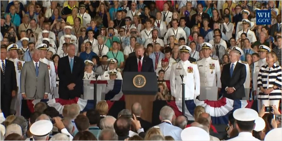 미 해군의 11번째 핵항모 제럴드 포드함의 취역식에 참석한 트럼프 미국 대통령 (백악관 영상)