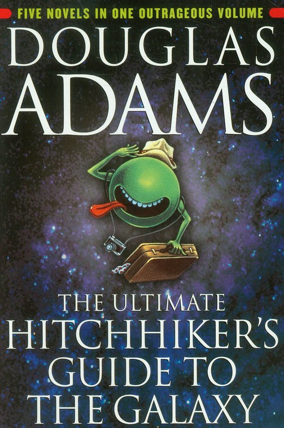 영국 작가 더글러스 애덤스의 SF소설 『은하수를 여행하는 히치하이커를 위한 안내서』 시리즈 전편은 2002년 한 권으로 묶여 출간됐다.