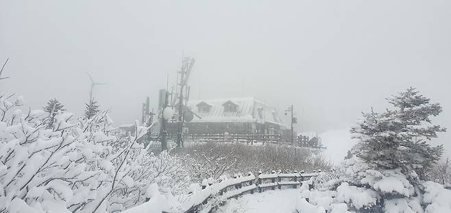 설악산 중청대피소 일대에 눈이 쌓여 있다. 사진 설악산국립관리공단