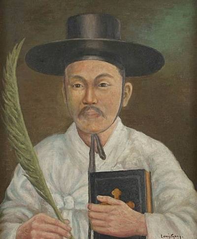 장발을 가톨릭미술의 선구자로 불리게 한 대표작 ‘김대건 신부상’. 1920년 19살 때 용산중학교 교장 기낭 신부의 사제수품 은경축 기념으로 그렸다.