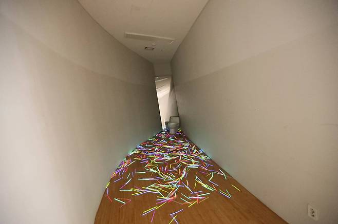 양변기가 놓여진 설치작품. 신인섭 기자