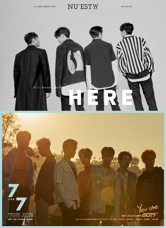 (위쪽부터)뉴이스트W-갓세븐/사진=플레디스엔터테인먼트,JYP엔터테인먼트