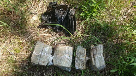 절도범이 땅 속에 묻어 놓은 1억원대 돈뭉치. 부산지검 서부지청 제공.