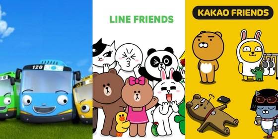 (왼쪽부터) 타요, 라인프렌즈, 카카오프렌즈.