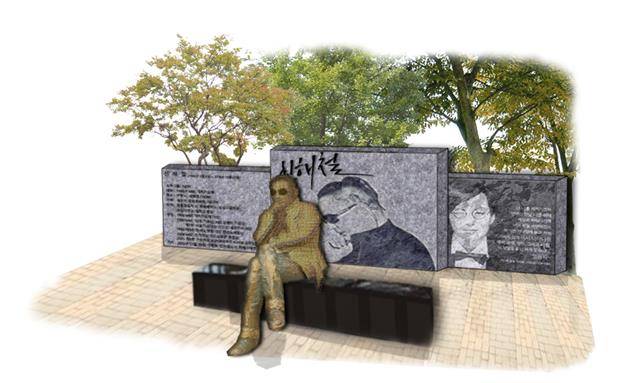 경기 성남시 분당구 신해철 거리에 들어설 동상과 조형물. 팬들이 함께 사진을 찍을 수 있게 설계됐다.성남시 제공