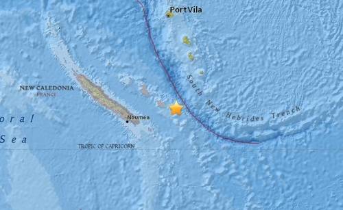 지진이 발생한 뉴칼레도니아 근처 바다[USGS 캡처]