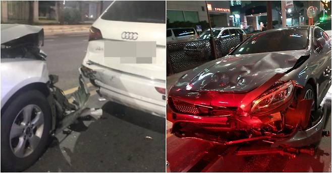 '피해자'라고 주장하는 네티즌이 올린 사진(왼쪽)과 '견인기사'라고 주장하는 네티즌이 올린 사진.