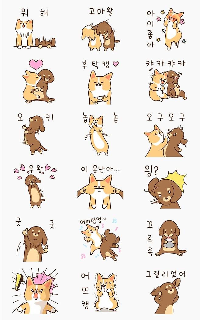 올해 가장 인기가 많았던 이모티콘은 '오버액션 꼬마토끼&꼬마곰(작가 DK)', '급하개?바쁘개?좋개?(펀피)', '오늘의 짤(MOH Inc)', '대충하는 답장(범고래)' 등 4종이다. /사진=카카오 이모티콘 스토어