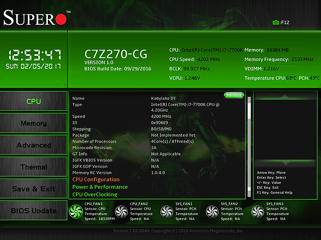 슈퍼오 C7Z270-CG의 CPU 설정 항목.