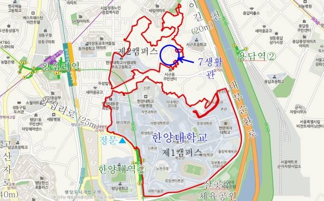 [사진=한양대 제7생활관 위치도. 서울시 제공]