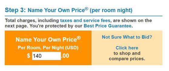 온라인 호텔 경매 사이트 프라이스 라인. 원하는 가격을 적어 내면 호텔 경매에 입찰할 수 있다.