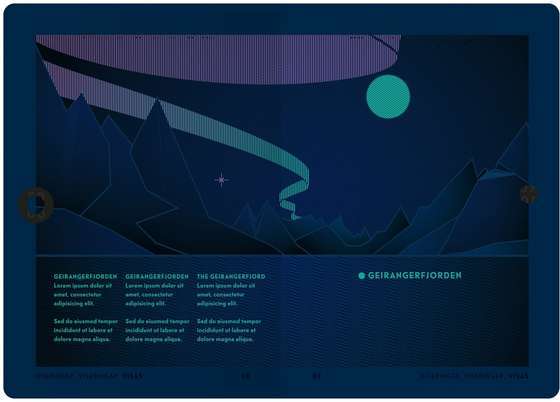 노르웨이 여권을 자외선에 비추면 야경을 보는 듯한 그림이 펼쳐진다.