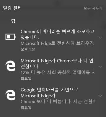 윈도10 엣지 알림