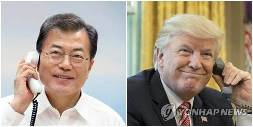 문 대통령, 트럼프 미국 대통령과 통화 (서울=연합뉴스) 문재인 대통령이 10일 밤 청와대 관저 집무실에서 도널드 트럼프 미국 대통령과 전화 통화를 하고 있다. 2018.1.10 [청와대 제공·EPA 자료사진=연합뉴스]      kjhpress@yna.co.kr