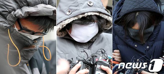 고준희양의 시신을 유기한 혐의로 30일과 31일에 걸쳐 친부, 내연녀, 내연녀 어머니가 모두 구속됐다. 왼쪽부터 30일 구속된 친부 고모씨(36), 내연녀 어머니 김모씨(61), 31일 구속된 내연녀 이모씨(35).2017.12.31/뉴스1 © News1 문요한 기자
