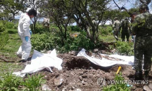 작년 8월 멕시코 중북부 사카테카스 주에서 발견된 집단 시신 암매장지 [EPA=연합뉴스 자료 사진]