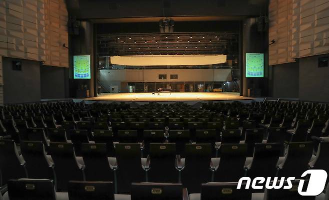 22일 현송월 삼지연관현악단 단장이 이끄는 평창동계올림픽 북한 예술단 사전점검단이 점검한 서울 중구 국립극장 해오름극장 내부.2018.1.22/뉴스1 © News1 허경 기자