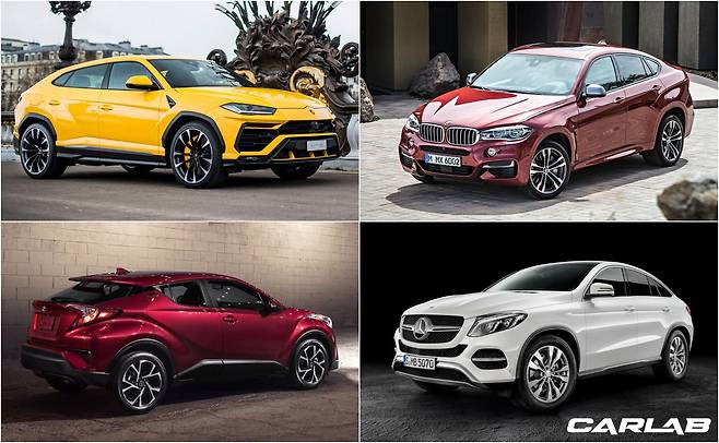 우루스 / X6 / GLE 쿠페 / C-HR (좌측 상단에서 시계방향으로)