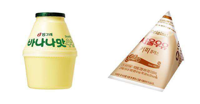 44년의 역사를 자랑하는 ‘국민 목욕탕 음료’ 빙그레 바나나맛 우유와 서울우유 커피포리우유. 빙그레ㆍ서울우유 제공