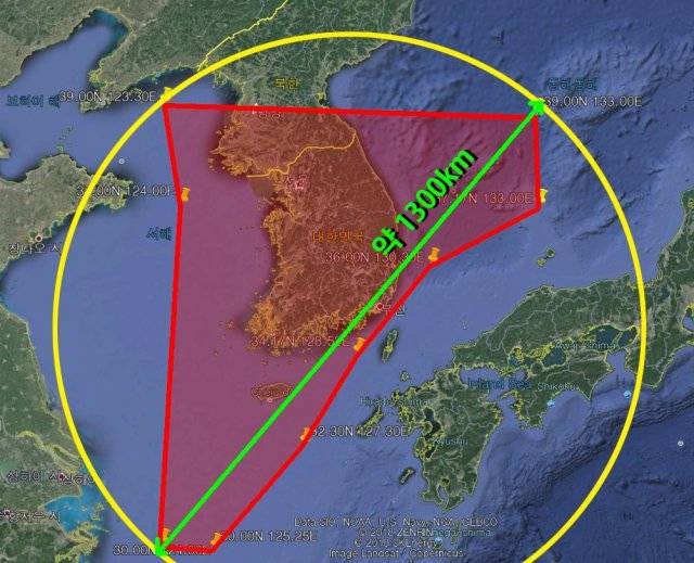 한국 방공식별구역과 거리.