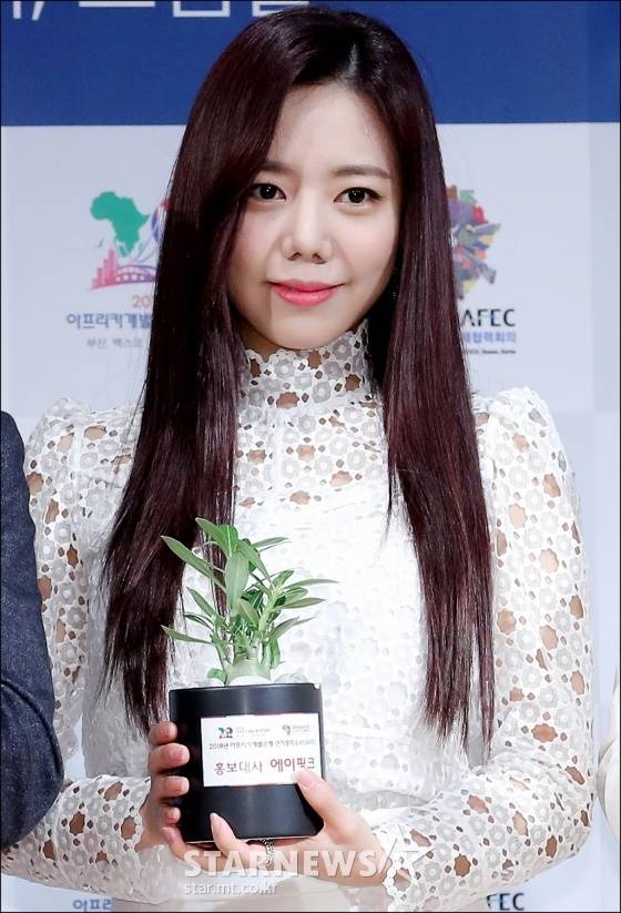 걸그룹 에이핑크 김남주가 13일 오전 서울 광화문 KT 스퀘어 드림홀에서 열린 '2018 아프리카개발은행(AfDB) 연차총회 및 한ㆍ아프리카 경제협력회의(KOAFEC)' 홍보대사 위촉식에 참석한 모습 /사진=김창현 기자